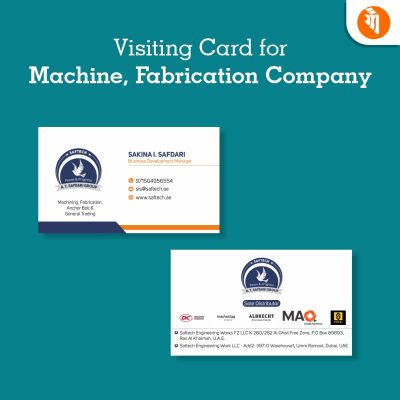 Visiting card for a machine fabrication company or employee, showcasing machinery and fabrication services.