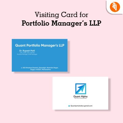 Portfolio manager's business card showcasing financial charts and investment services contact information.