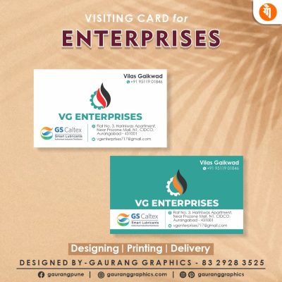 Business card for an enterprise with company logo, employee name, and contact information.