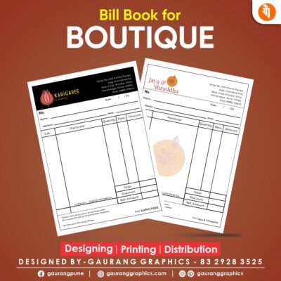 Custom boutique invoice book with elegant and professional designs for ladies tailor shops